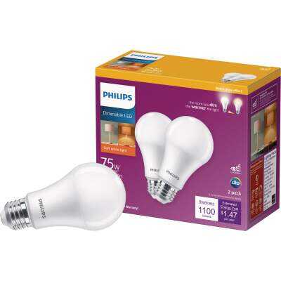 Philips 75W Equivalent Soft White A19 Medium Dimmable LED Light Bulb (2-Pack)